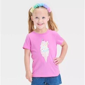 Cat & Jack Toddler Girls Ice Cream Graphic T-Shirt Purple 18M Short Sleeve Tee